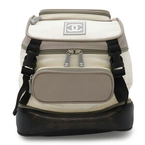 CHANEL Sport Line Coco Mark Backpack Mini Rucksack Nylon Rubber Ivory Black G...